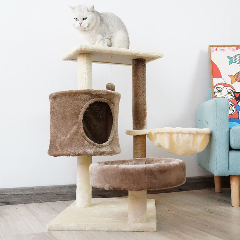 猫爬架 一体式猫架猫窝猫树一体实木小型猫咪用品猫抓柱四季通用|ru