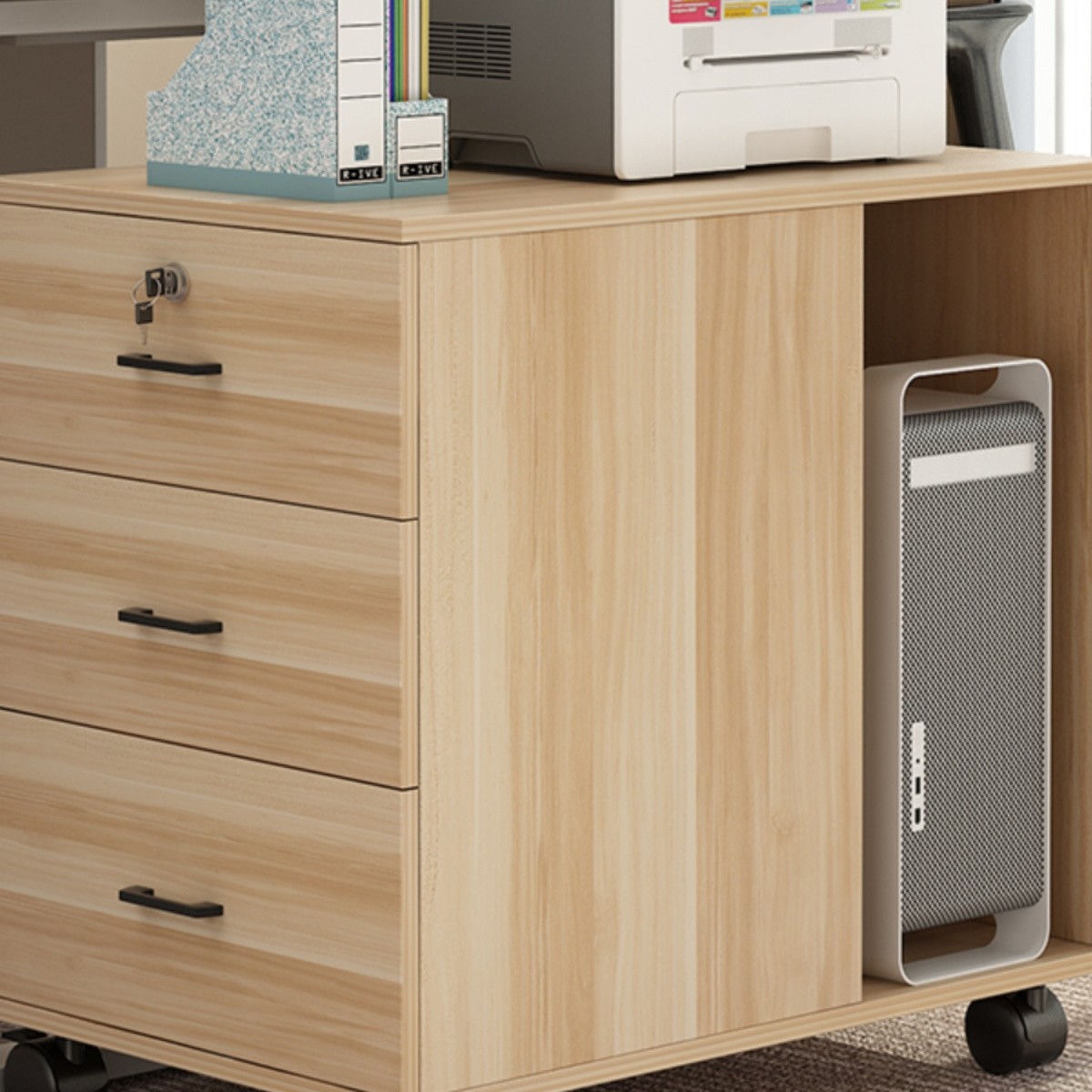 my打印机柜活动电脑主机柜床边收纳柜带滑轮文件柜储物茶水桌边柜