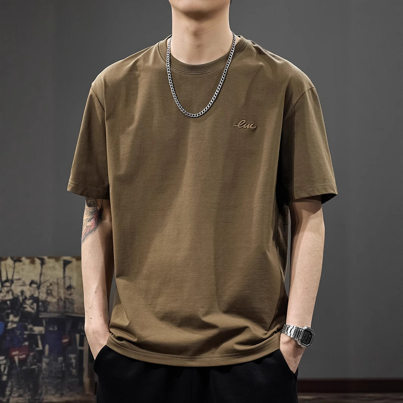 2026 Summer New Style Combed Cotton Ice Silk Cool Short-Sleeved T-Shirt for Men, Loose and Breathable Half-Sleeved T-Shirt, American Casual T-Shirt