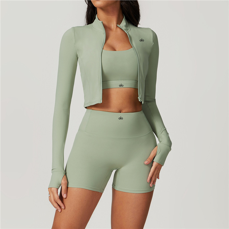 Comercio exterior ropa de yoga deportivo yoga acondicionamiento delgado chaleco de carrera secado rápido manga larga pilates set de entrenamiento