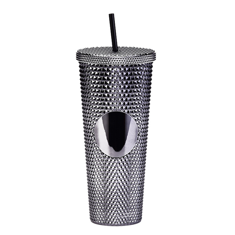 二層プラスチックストローカップ大容量クリエイティブ 710 ミリリットルドリアンカップハンドカップ発光変色レインボーグラデーションカップ|undefined
