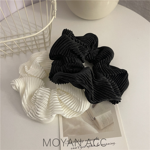 Silky super fairy cream luster large fat hair ring solid color gentle French retro pleated romantic hair accessories for women