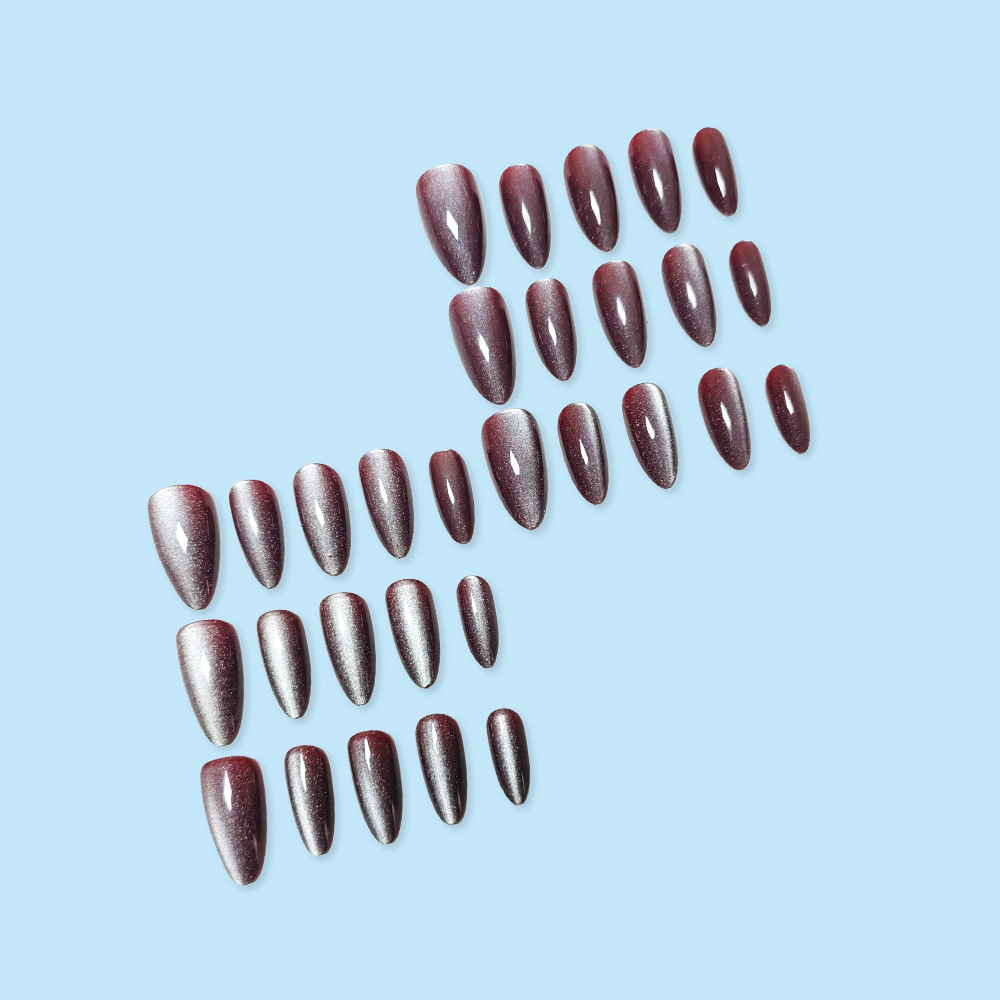 Comercio exterior rojo marrón gradiente ojo de gato 30 piezas de uñas de almendra blanquear uñas uñas falsas lotes mixtos spot