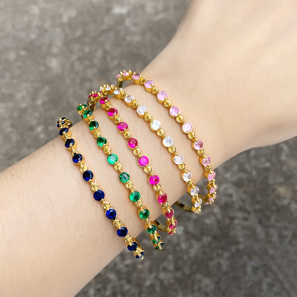 Fashion Round Copper Plating Inlay Zircon Bangle 1 Piece