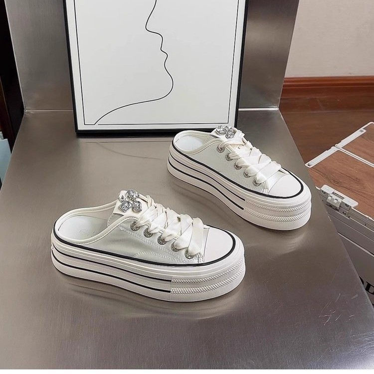 Baotou semi-pantuflas zapatos de lona para mujer 2025 nuevo estilo perezoso zapatos de mujer de un solo pedal para aumentar las zapatillas casuales de todo fósforo para mujer image 7