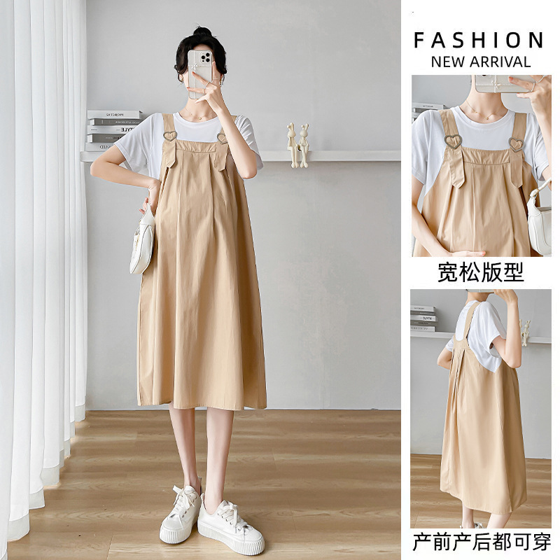 Maternity Wear 2026 Summer New Korean Style Fashion Patchwork Skirt Fake Two-Piece Maternity Dress
