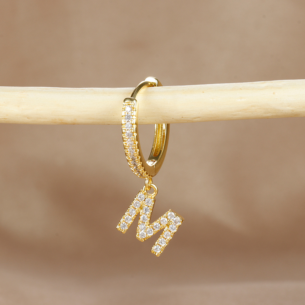 6g Weight Copper Ear Needle Material Zircon Inlay Material Charm Sleeper Hoop Earrings, Drop Earrings Classification 1 Piece Quantity Daily Occasion Copper Material Letter Pattern Unisex Gender Plating Design Casual Style 1 Piece Casual Letter Plating Copper Zircon Drop Earrings 33