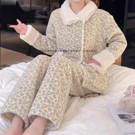 冬季保暖家居外穿奥利绒重磅加厚睡衣女保暖家居套装可外穿