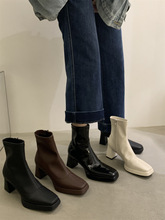 高级感白色切尔西短靴高跟马丁靴法式裸靴2023秋夏加绒瘦瘦女靴子