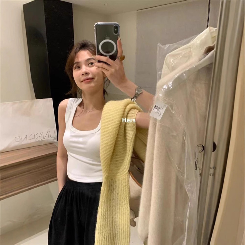 Hers One Scoop Sweet Shoulder Vest Camisole Women's No Chest Pad Slim Covering Parm Long Square Neck Inner Top 9225