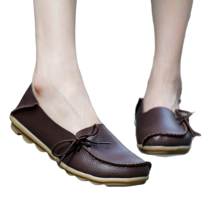 Autumn and Winter Comfortable Large Size Women's Shoes Genuine Leather Mother's Shoes Lazy Shoes Nurse Lace-up Flat Shoes Casual Women's Comfortable Single-layer Shoes