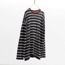 经典条纹不过时!亚麻混纺套头长袖T恤女撞色休闲上衣春夏新棉麻