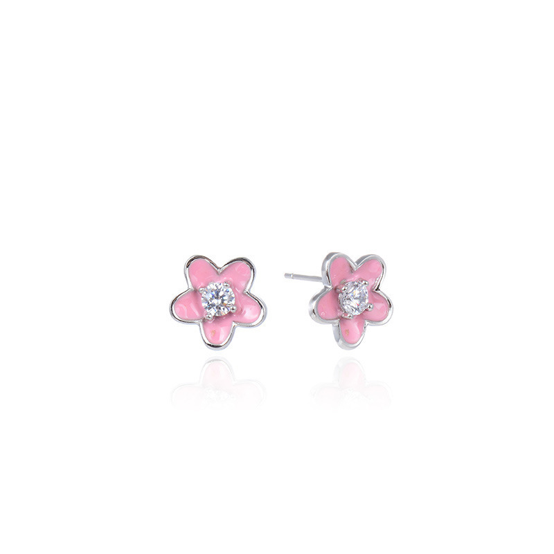 Diseño de nicho de moda coreana flor dulce pendientes mujeres s925 plata esterlina goteo de aceite de piedra pendientes personales pendientes