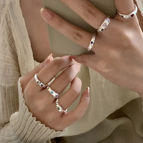 Colorful zircon love ring for women INS style combination model niche high-end opening adjustment fashion  new style