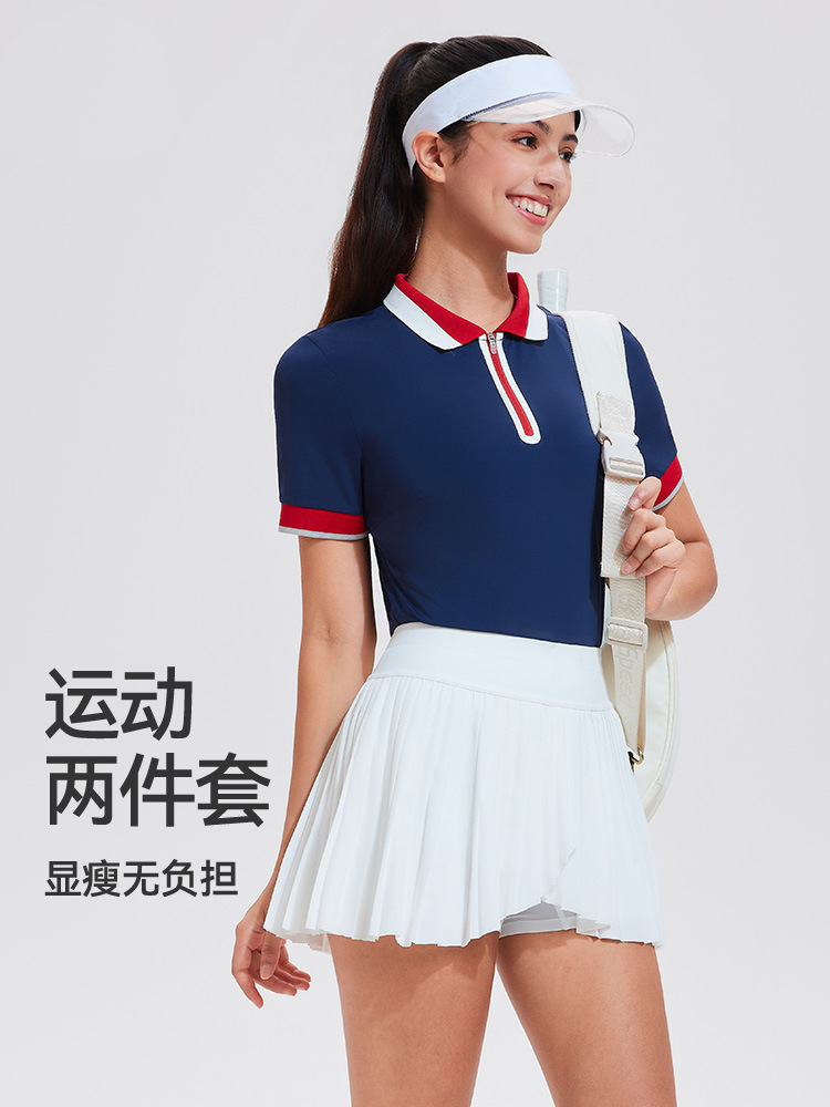 Trajes de deportes transfronterizos de mujeres, trajes de yoga transpirables, trajes de fitness de mangas cortas, trajes de tenis de bádminton delgados, trajes de mujeres