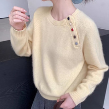 彩色扣半高领针织衫毛衣女2025秋冬新款大码胖mm插肩袖打底衫上衣