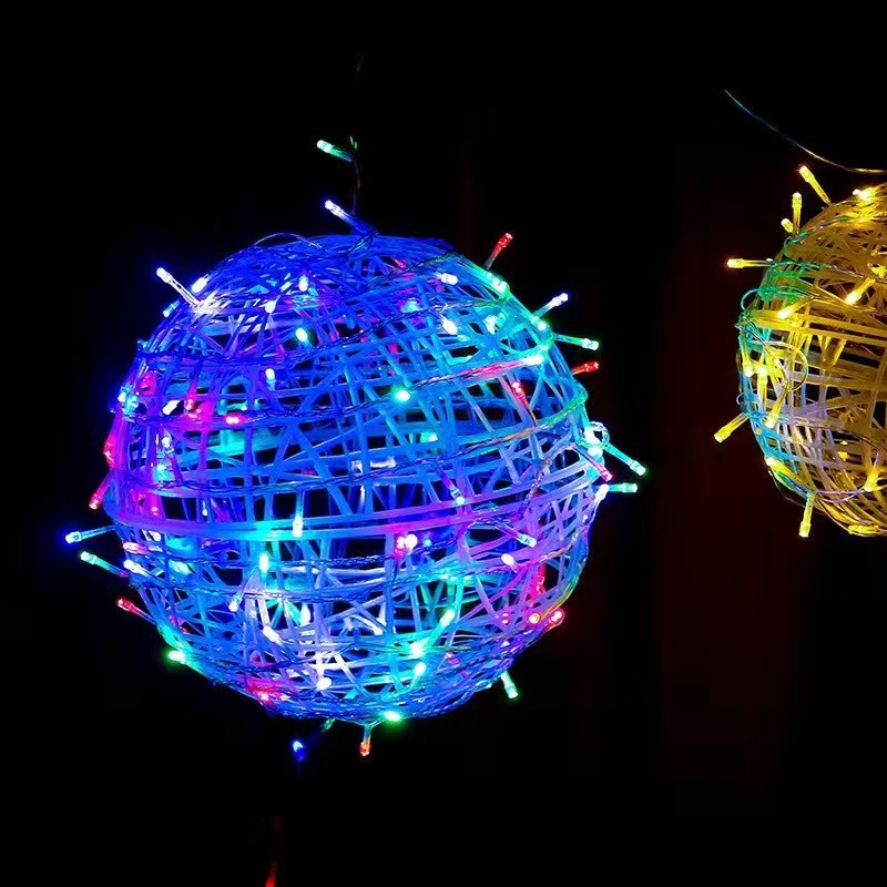 Lámpara decorativa LED lámpara de bola impermeable al aire libre paisaje lámpara de árbol colgante Navidad vacaciones iluminación proyecto ratán bola lámpara cadena