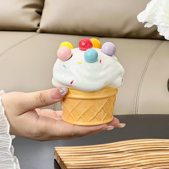 Creative Cute Ice Cream Cone Fruit Fork Set Household Stainless Steel Dessert Fork High-End Storage Jar Fruit Fork Box