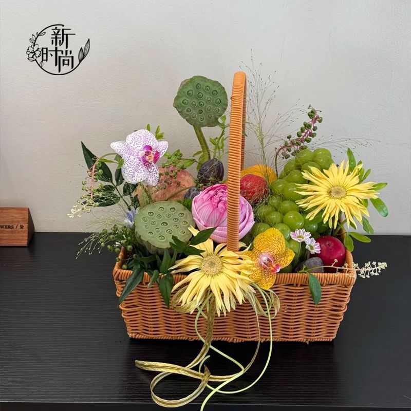 中秋节藤编仿藤手提创意花篮提篮水果篮插花礼品鲜花包装手提篮|undefined
