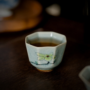 Ice sheet glaze pure hand painted magnolia eight square Cup ceramic tea cup single household tea cup Master Cup Single Cup