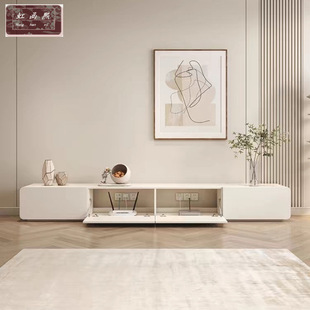 Light Luxury Cream-Style Tv Cabinet with Hollow Back, Coffee Table for Small Apartments, Nordic Modern Bedroom and Living Room Floor Cabinet for Storage