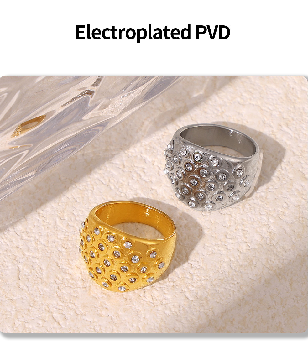 Sparkling Diamond Ring For Women Wide Titanium Steel Bubble Ring_voghion.com