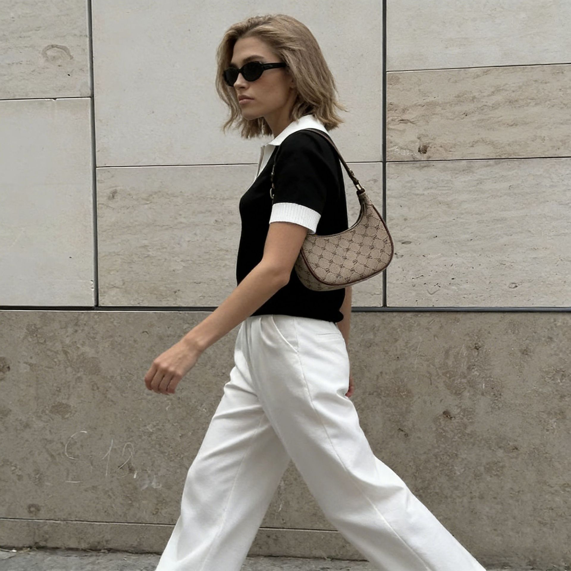 Women's Knitted Cropped Top Color Block Lapel Short-Sleeved Summer Elegant Commuter_voghion.com