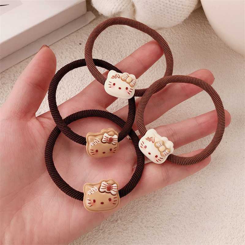 Curry crema kt gato base coreana de alta elasticidad cuerda de cabeza de pelotas de nicho simple anillo de pelo de banda de goma adornos para el pelo