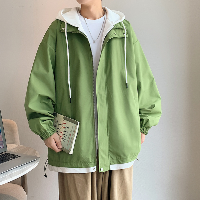 偽ツーピース春の新作超人気インカジュアルメンズ韓国版トレンディな作業服アウトドアジャケットフード付きジャケット|undefined