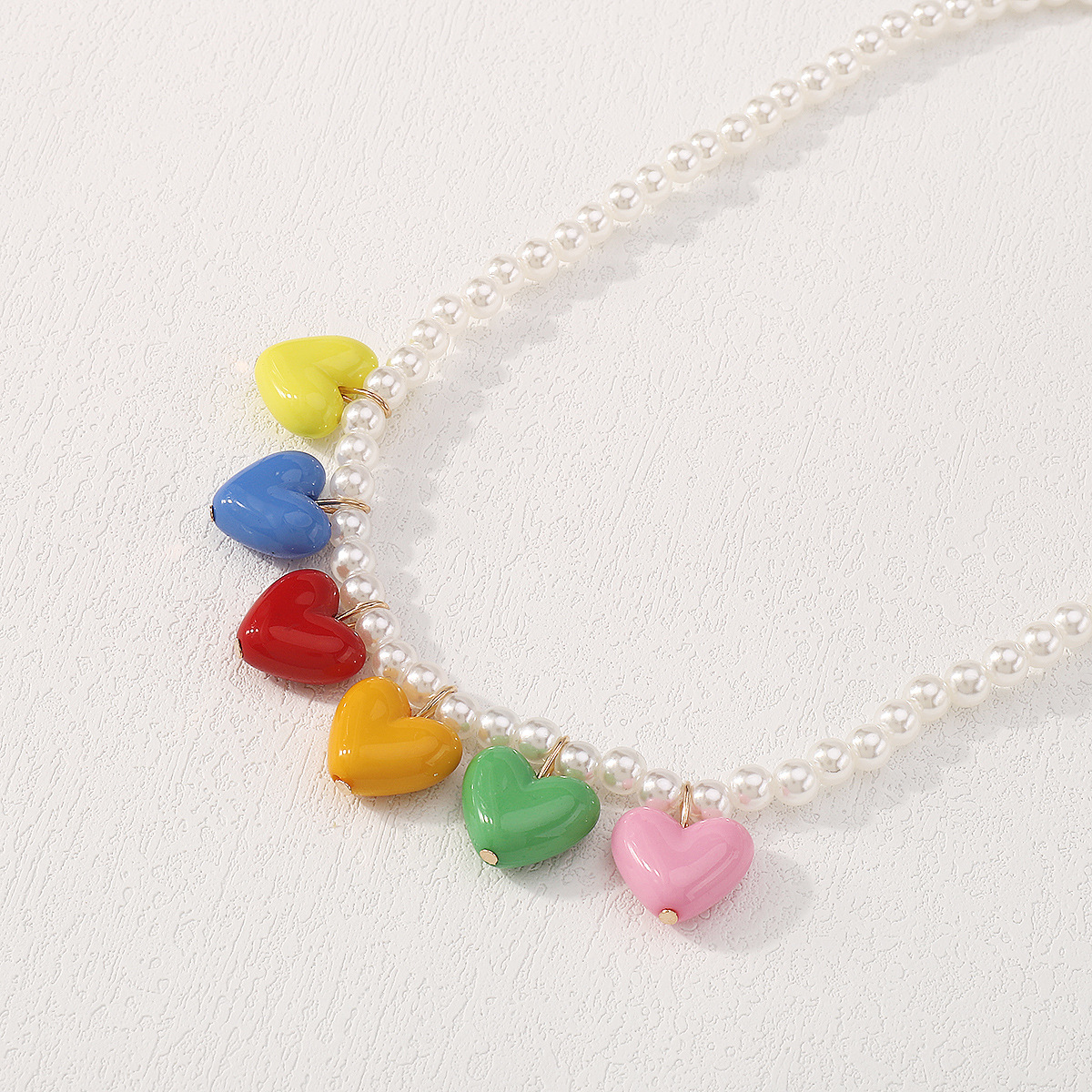 Pearl Chain Material Beaded Chain Chain Type 1 Piece Quantity Cute Heart Shape Imitation Pearl Alloy Resin Beaded Chain Beaded Necklaces Wholesale
