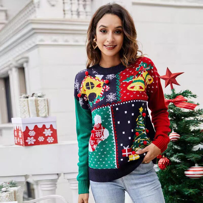 Red Christmas Sweater for Women, Lazy Style, Loose Fit, Korean Version, Autumn and Winter 2026, Factory Wholesale, Fashionable and Versatile for Women