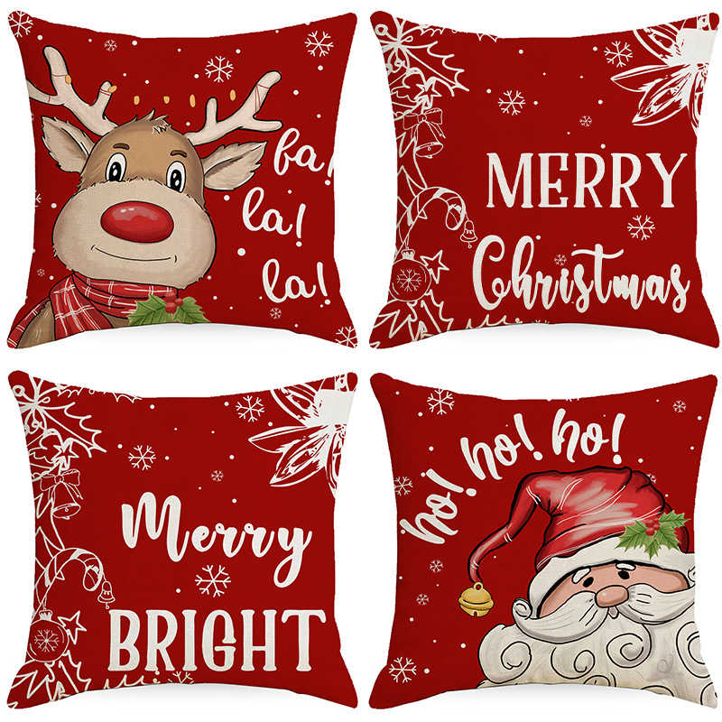 Christmas Red Printed Linen Pillow Cover Cross-Border Holiday Home Sofa Car Decoration Cushion Cushion Cover