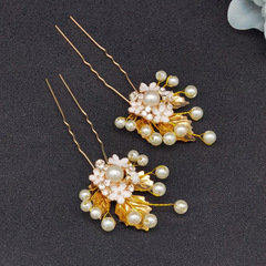 古風漢服配飾手工小髮釵頭飾古裝髮飾 u形簪珍珠花點綴小花釵髮簪