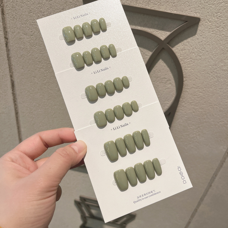 2026 New Color Matcha Milk New Color Super Beautiful and Flattering Short Style Handmade Wearable Nail Art Popular Simple Solid Color