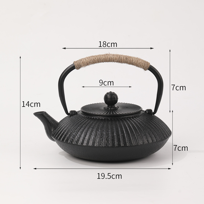 Flat Pot Umbrella Xiaoding Vintage Handmade Cast Iron Pot Antique Household Teapot Japanese Style Handle Tea Boiling Moso Bamboo Teapot