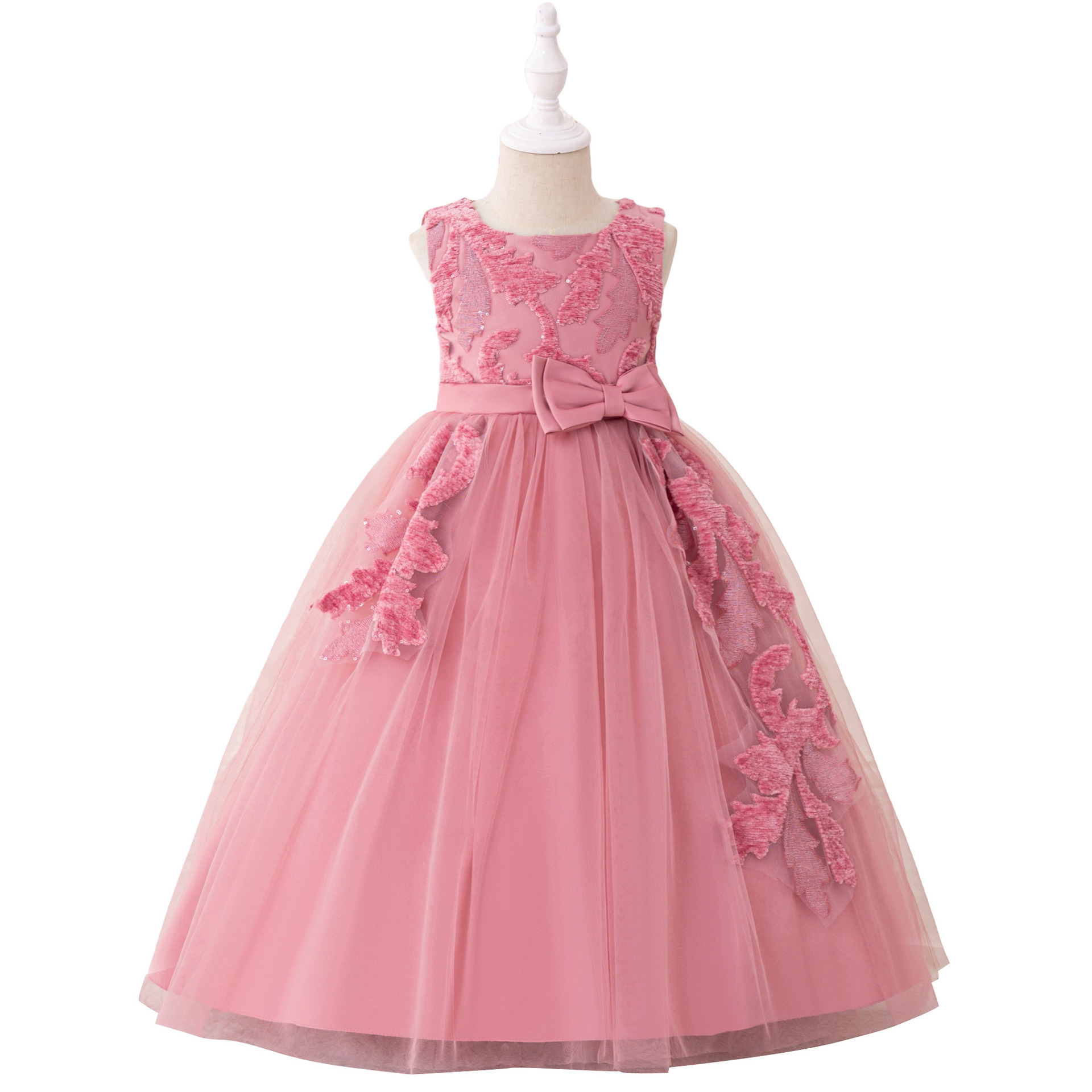 2025 nuevos niños niñas princesas bordadas calcomanías de tela tela de tela vestido de boda vestido de noche largo