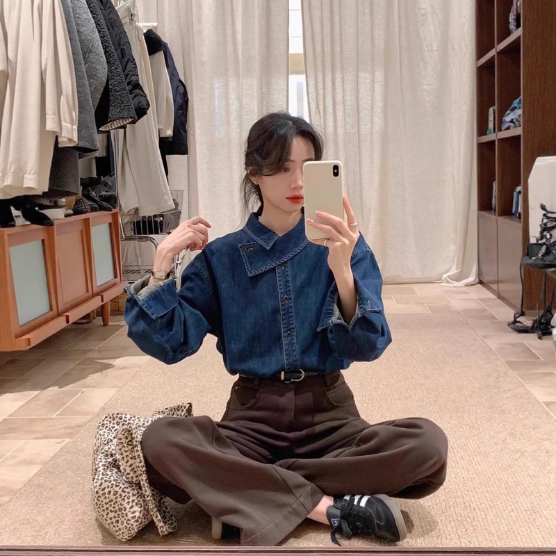 Autumn Outfit Set for Plus-Size Women: Denim Shirt, Knitted Vest, Wide-Leg Pants, Korean-Style High-End Suit for Women