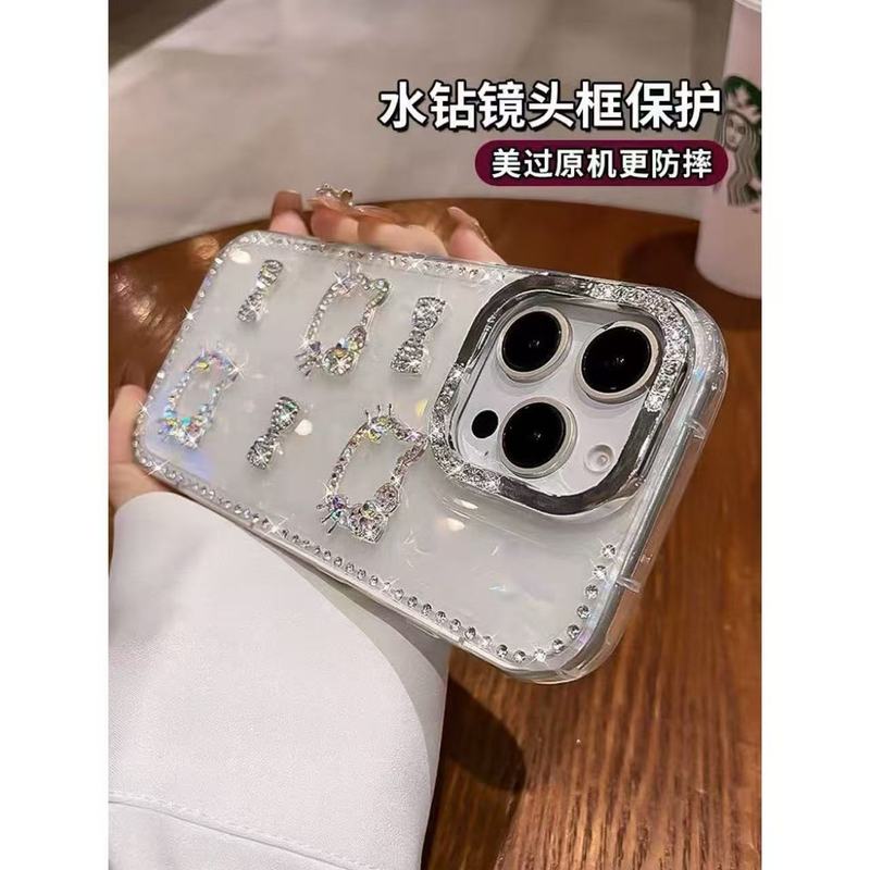 ラインストーン立体リボン kt 猫シェルパターン iPhone16promax Apple 15 携帯電話ケース 14 新しいスタイルに適しています|undefined