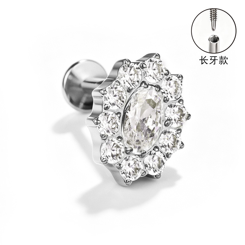 F136 Titanium Alloy Long Tooth Ear Studs, Carved Ear Bone Studs with Zircon, G23 Titanium Body Piercing Jewelry detail image 29