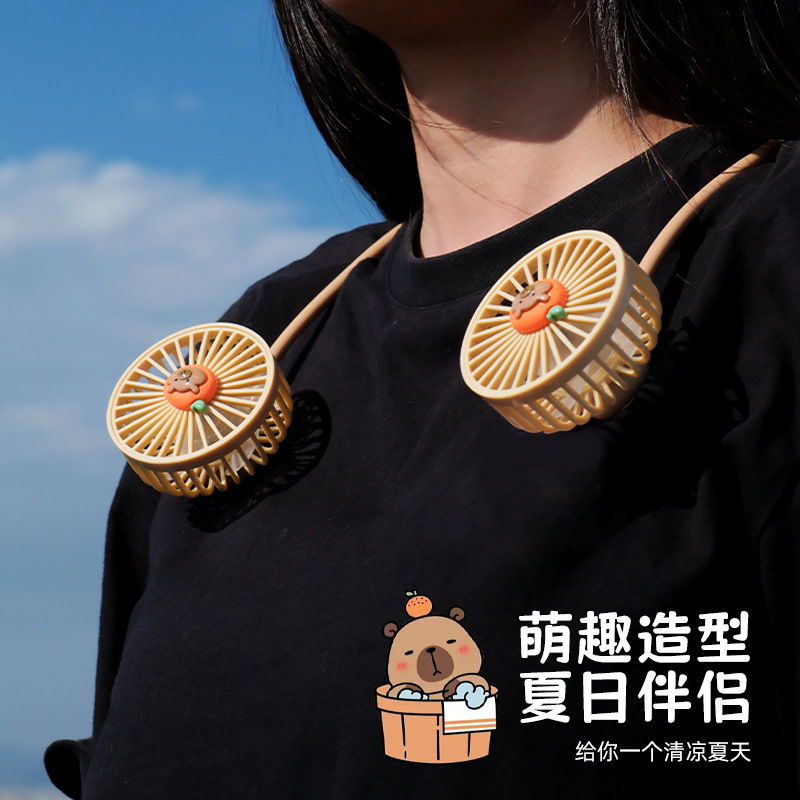 Mini ventilador de cuello colgante creativo, ventilador de frío recargable usb, ventilador pequeño de mano, ventilador pequeño portátil al aire libre para avión