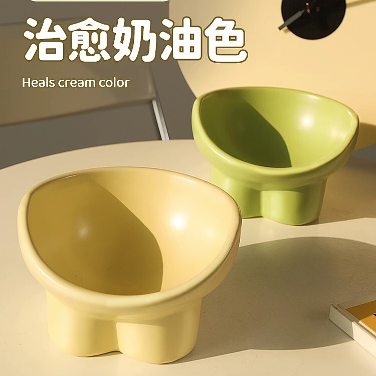 Cat Bowl ceramic cat food bowl dog bowl food bowl cat rice bowl large diameter water bowl oblique bowl anti-knock pet supplies