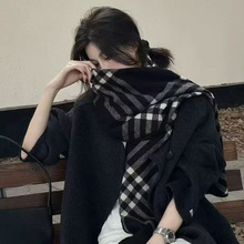 跨境批发韩系百搭秋冬仿羊绒围巾女高级感双面格子纹围脖披肩围巾