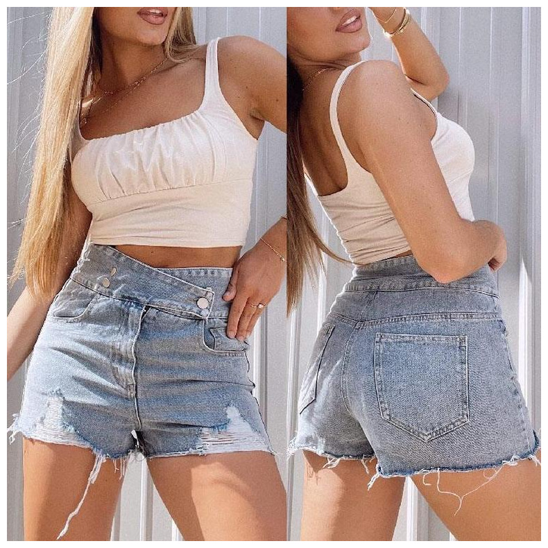 Summer Bilateral Button High Waist Washed Denim Shorts nihaostyles wholesale clothing NSJRM81959