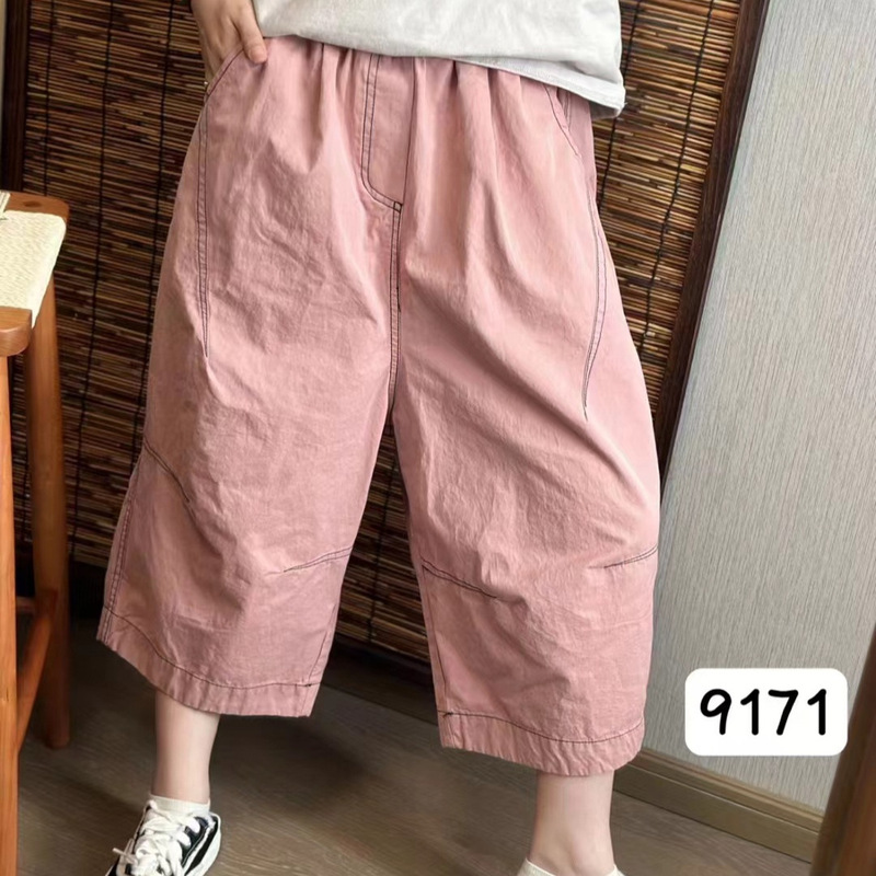 New Cotton Collar Pointline Stitching Casual Pants Women's Loose-fit Loose Simple Casual Cropped Wide-leg Pants New Cotton Collar Pointline Stitching Casual Pants Women's Loose-fit Loose Simple Casual Cropped Wide-leg Pants