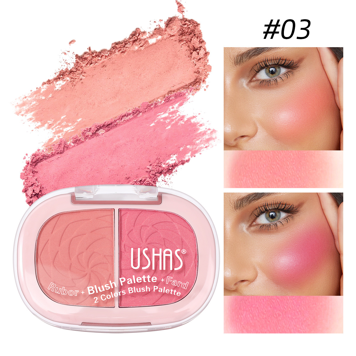 USHAS European and American Cross-border spot 2 Gongge Rubor en polvo en polvo, ligero y delicado, efecto de maquillaje natural UF099B