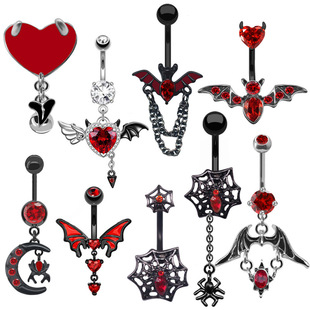 Personalized European and American cross-border heart-shaped navel ring bat navel hot girl dark series puncture navel ring European and American style
