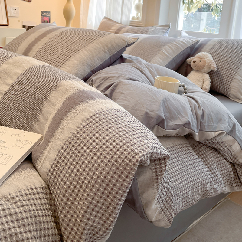 Juego de Ropa de Cama de Cuatro Piezas de Algodón 100% con Tejido Waffle, Modelo 2025, Funda Nórdica, Sábana, Sábana Ajustable, Juego de Ropa de Cama de Algodón Puro.