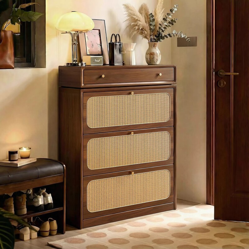 Solid Wood Shoe Cabinet for Home Use, Integrated Wall-Mounted Ultra-Thin Entryway Cabinet for Hallway Use