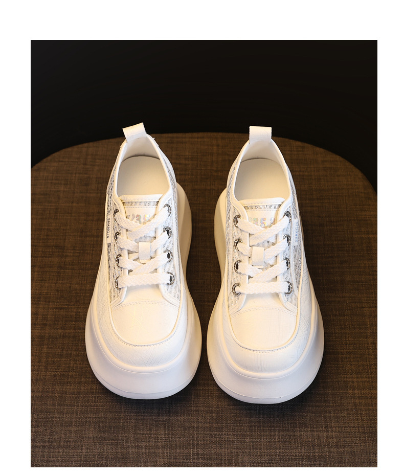 Giày sneaker nữ đế dày tăng chiều cao, kiểu dáng trắng cơ bản phối hợp mọi trang phục — màu trắng chi tiết 13