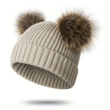 Q 33910 Baby Double Pom Pom Knit Hat Ӥ��˫��ů��֯ñ